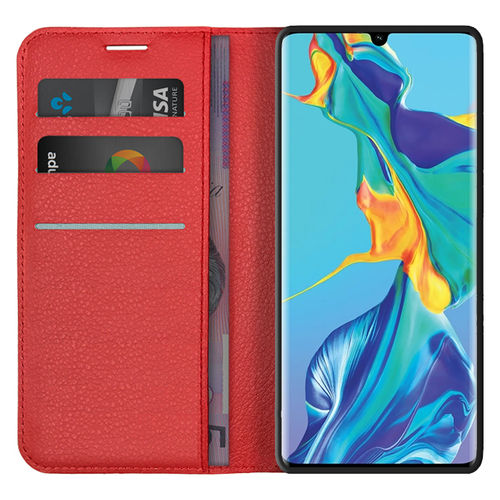 Leather Wallet Case & Card Holder Pouch for Huawei P30 Pro - Red